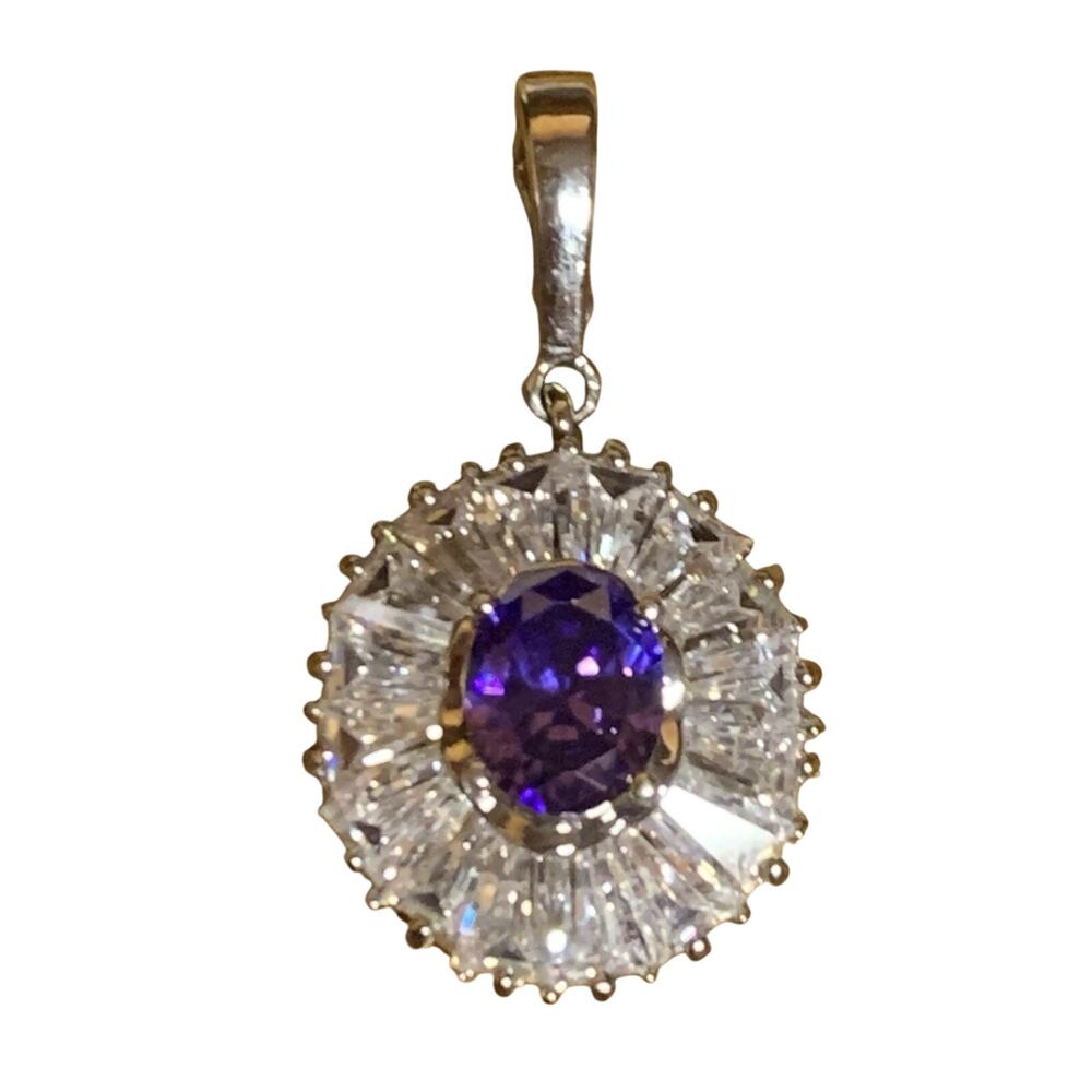 Stunning Pendant/enhancer Colorless CZ and Amethyst Oval Shape Statement